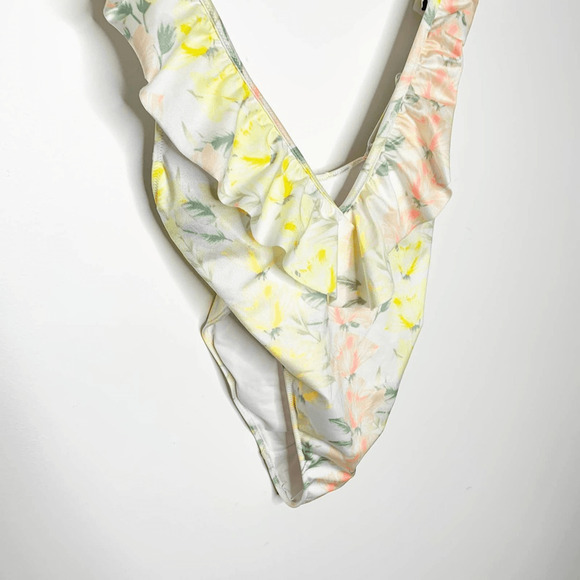 PINK Victoria's Secret Plunge V Neck Ruffle Cheeky One Piece White Womens Small - Picture 5 of 11